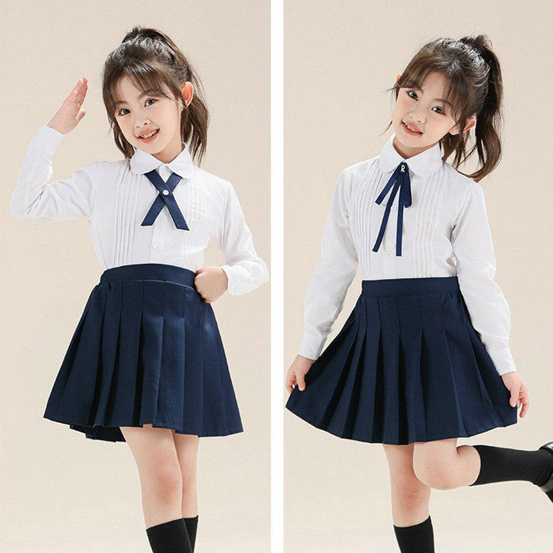 女童学院风长袖白衬衫百褶裙套装裙小学生校服春秋款中大童演出服