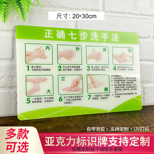 诊所疫情防控提示指示牌七步洗手法宾馆酒店医院今日本店已消毒标识测温亚克力创意贴纸标牌贴牌墙贴门牌定制