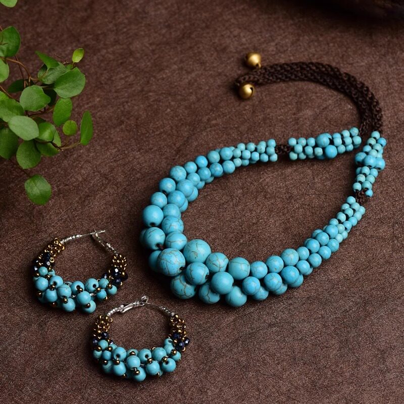 民族风耳环项链套装两件套个性夸张短款百搭演出跳舞网红锁骨链女