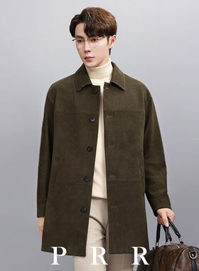 海宁真皮反绒中长款男士皮衣