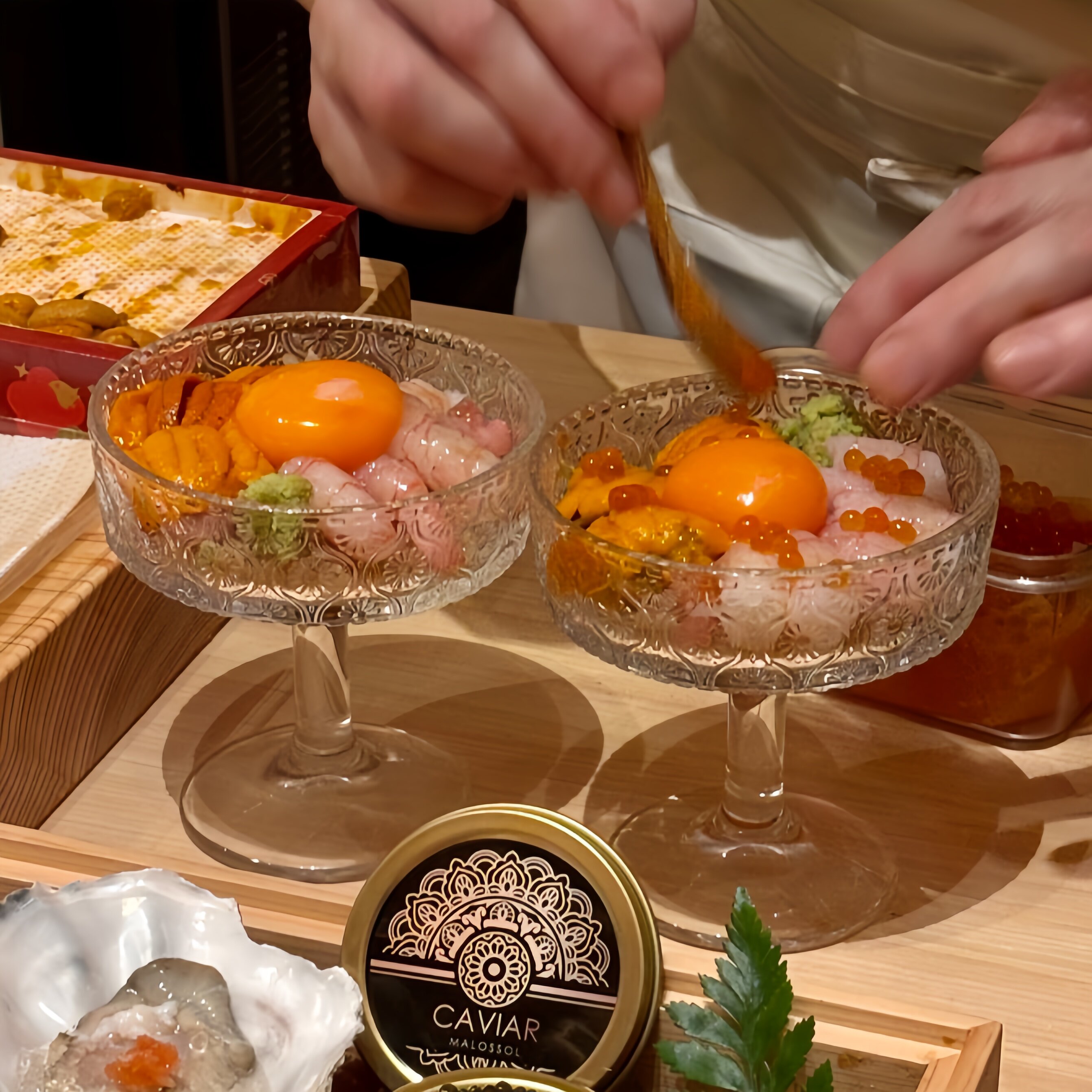 三文鱼鱼子酱透明高脚甜品杯餐具