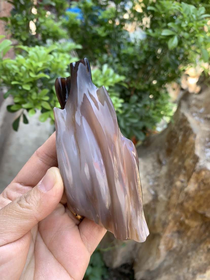 缅甸树化玉手把件高11.5/宽5/厚3厘米