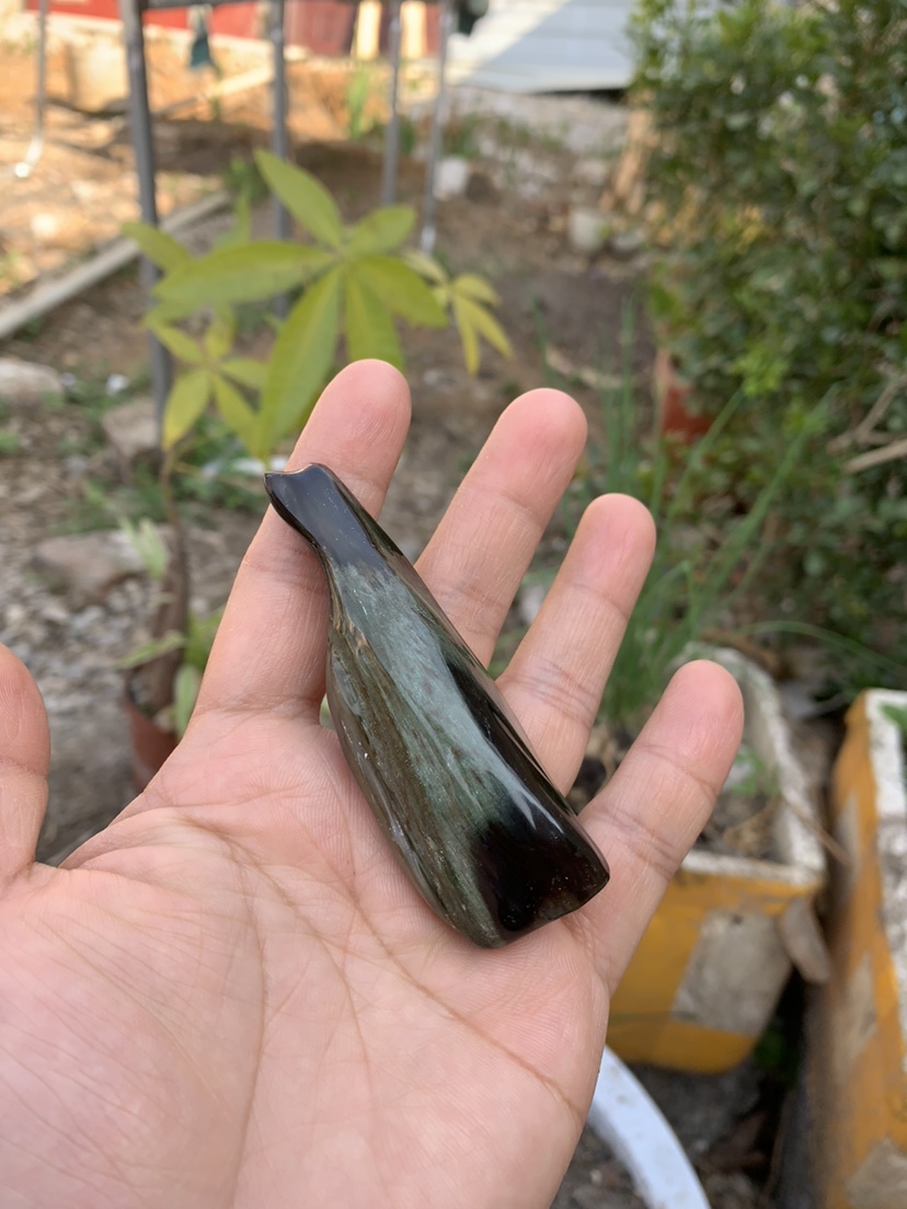 缅甸树化玉手把件高7.5/宽3/厚2厘米