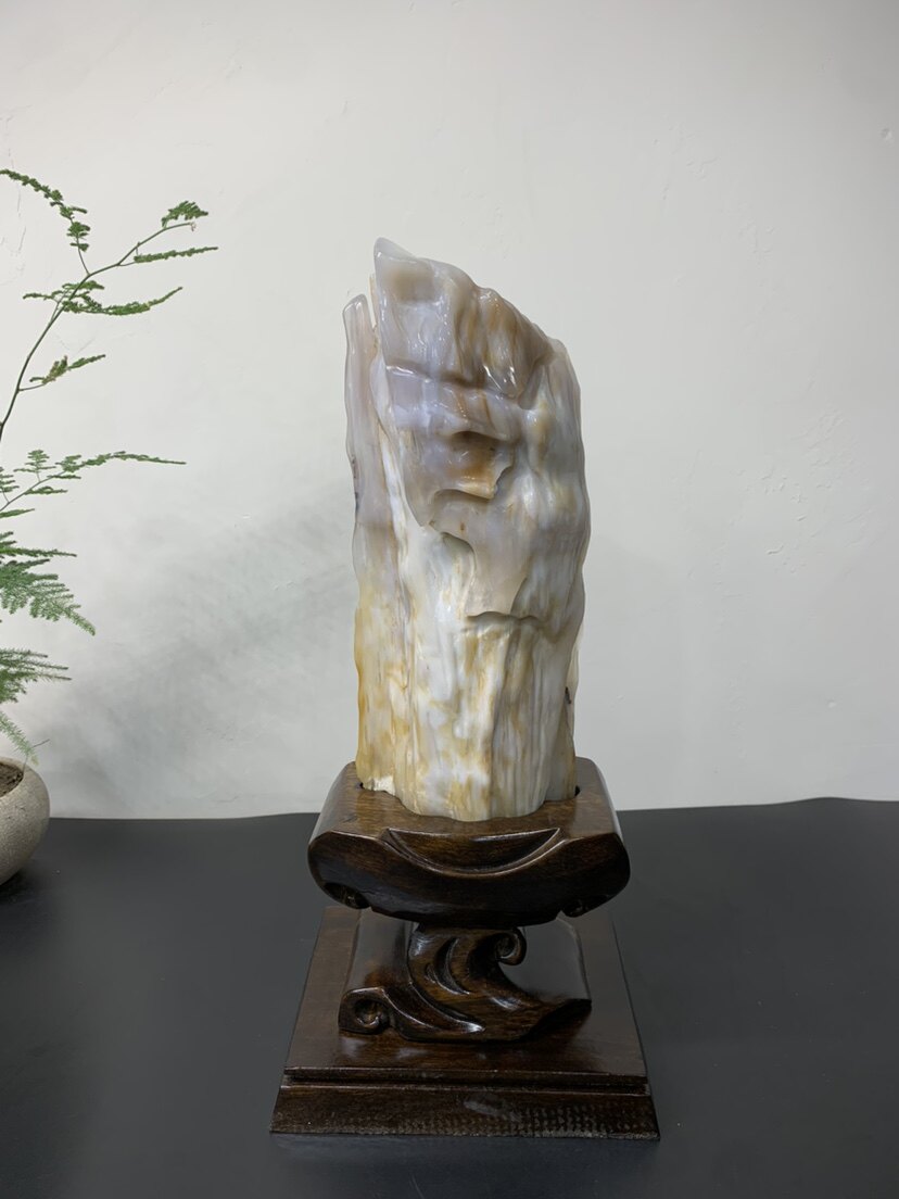 缅甸树化玉摆件总高35.5/高26/宽11/厚6厘米净重4.1斤送底座