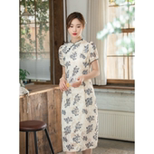 显瘦温婉气质高级感裙子 改良旗袍连衣裙女修身 纻衣夏季 复古新中式