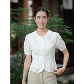 纻衣白色纯棉绣花短袖 上衣 收腰衬衣文艺百搭时尚 衬衫 女2026夏新品