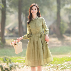 长袖天丝绿色裙子春季新品