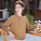 新款 女2026春季 文艺百搭上衣 衬衫 纻衣焦糖色棉翻领文艺设计感长袖