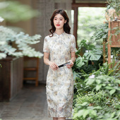 新中式 新品 设计感温婉长裙 旗袍连衣裙女2026夏季 纻衣复古改良短袖