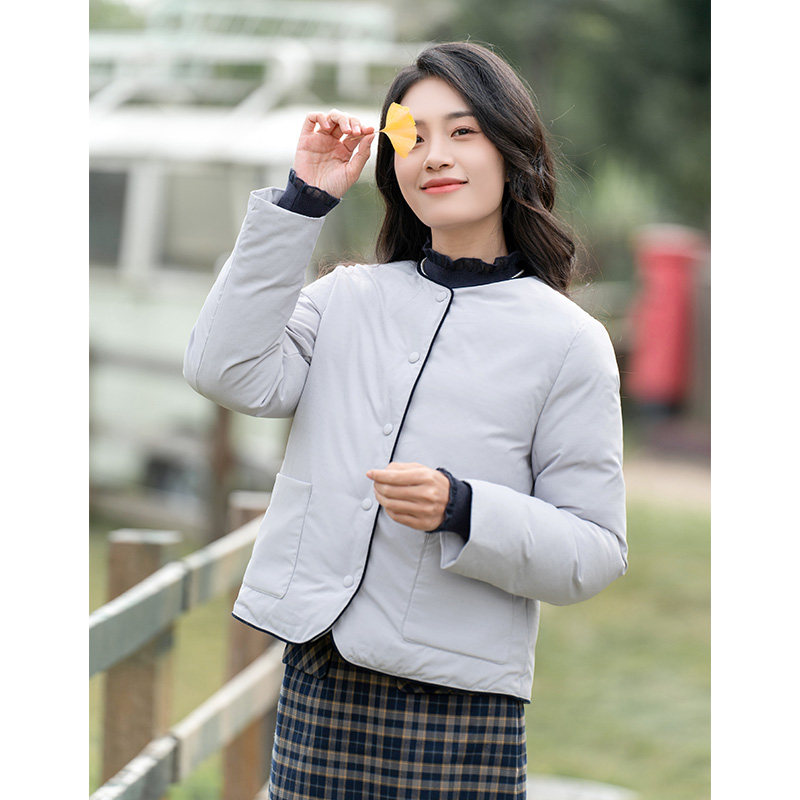 纻衣复古圆领羽绒棉服女2026冬季新品设计感文艺气质短款棉衣外套