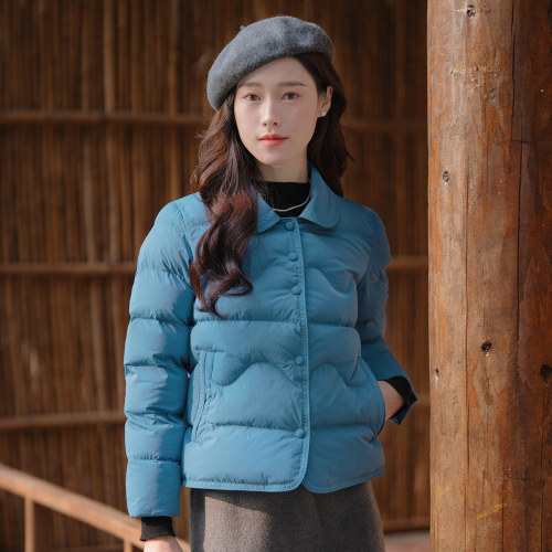 蓝色气质加厚保暖棉袄女