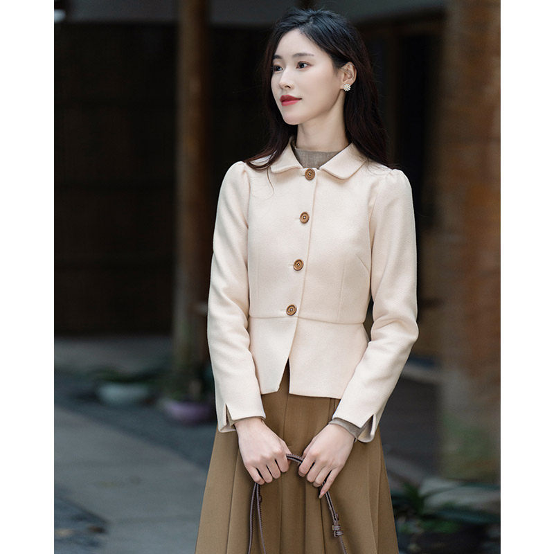 纻衣杏色外套女短款小个子2025年秋装新款女装气质收腰高级感上衣,女装/女士精品,毛呢外套,淘宝优惠券,粉丝福利购,淘宝优惠卷