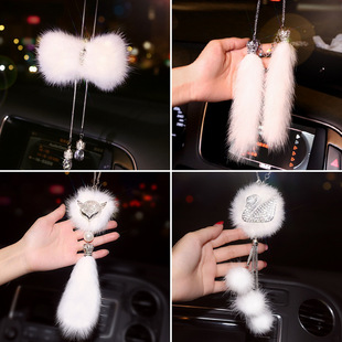 汽车天鹅饰品挂件女神款车内装饰挂件高档后视镜车载可爱貂毛吊坠