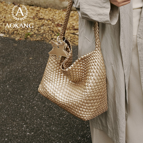 奥康编织腋下包2025大容量托特包