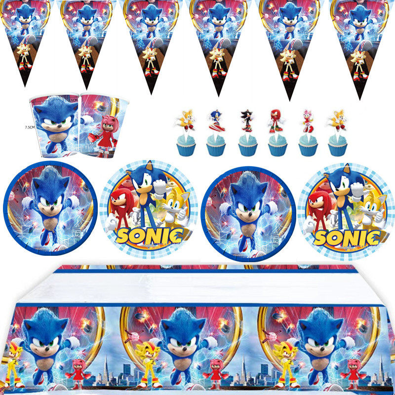 刺猬sonic索尼克2音速小子生日派对餐具纸盘纸巾气球装饰套装用品