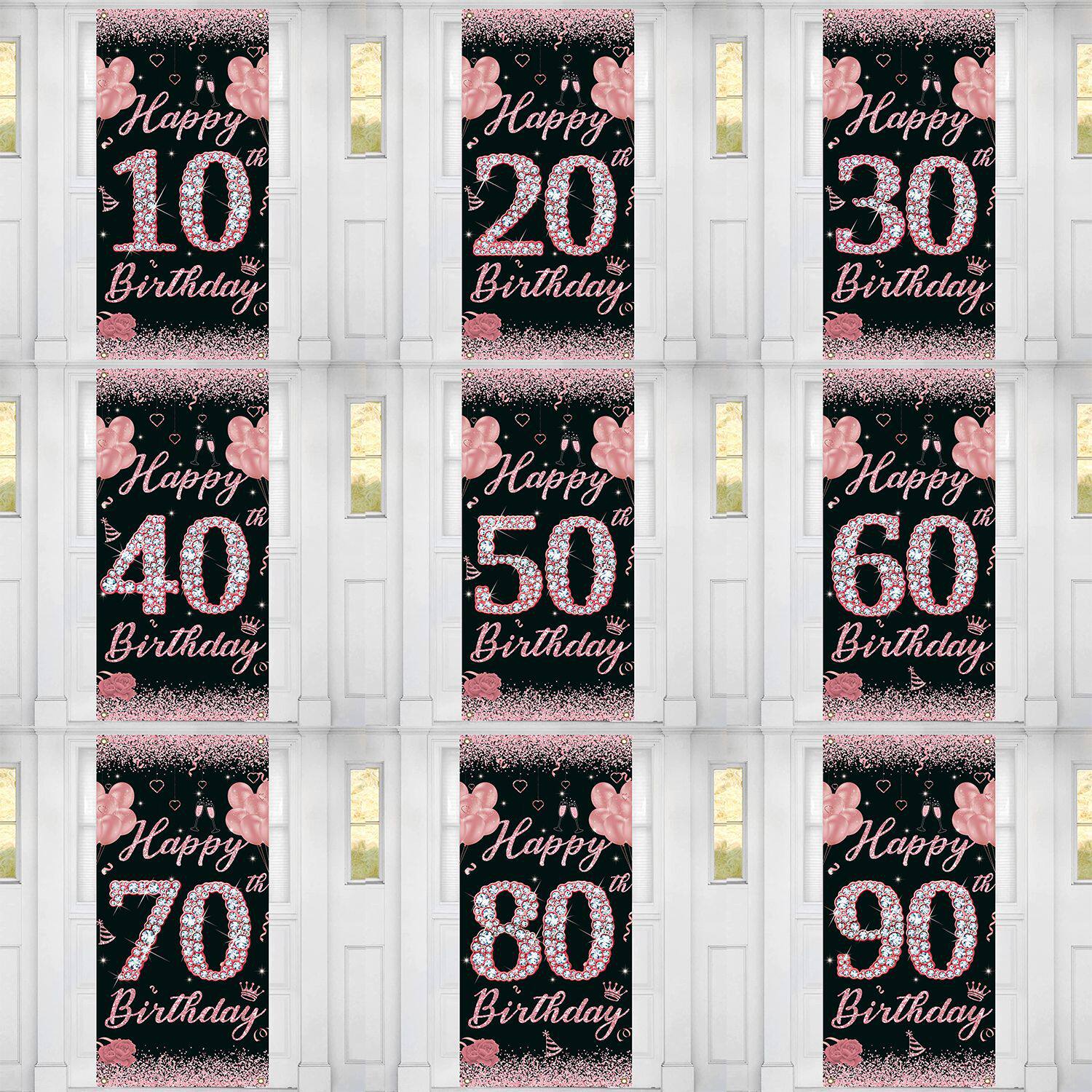 背景布玫瑰金数字钻石纪念日生日快乐门幅50岁60年70岁80岁90定制