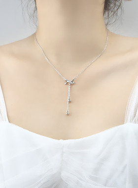 925银蝴蝶结流苏项链ins短款百搭