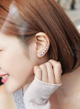s925纯银闪钻U形耳环女简约个性网红小众设计感耳排2019新款潮