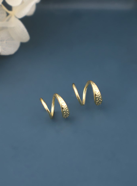 s925纯银耳环女韩国气质简约个性双层弹簧旋转小耳圈2019新款潮