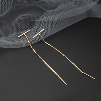 s 925純銀一字耳糸女韓国シンプル気質ローズゴールドロングフリンジ耳飾り新型ファッション