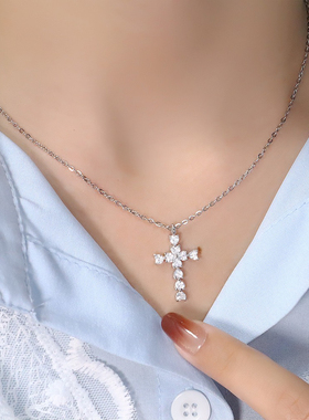 s925银十字架项链女轻奢小众设计感高级锁骨链颈链配饰2025年新款