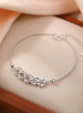 s925银五帝钱手链女轻奢小众设计感高级手串女小众闺蜜手镯