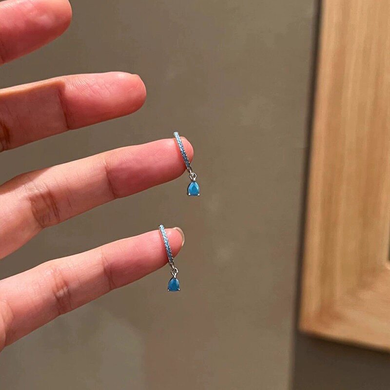 s925纯银黑锆石水滴耳扣女气质简约个性小众高级感吊坠耳环