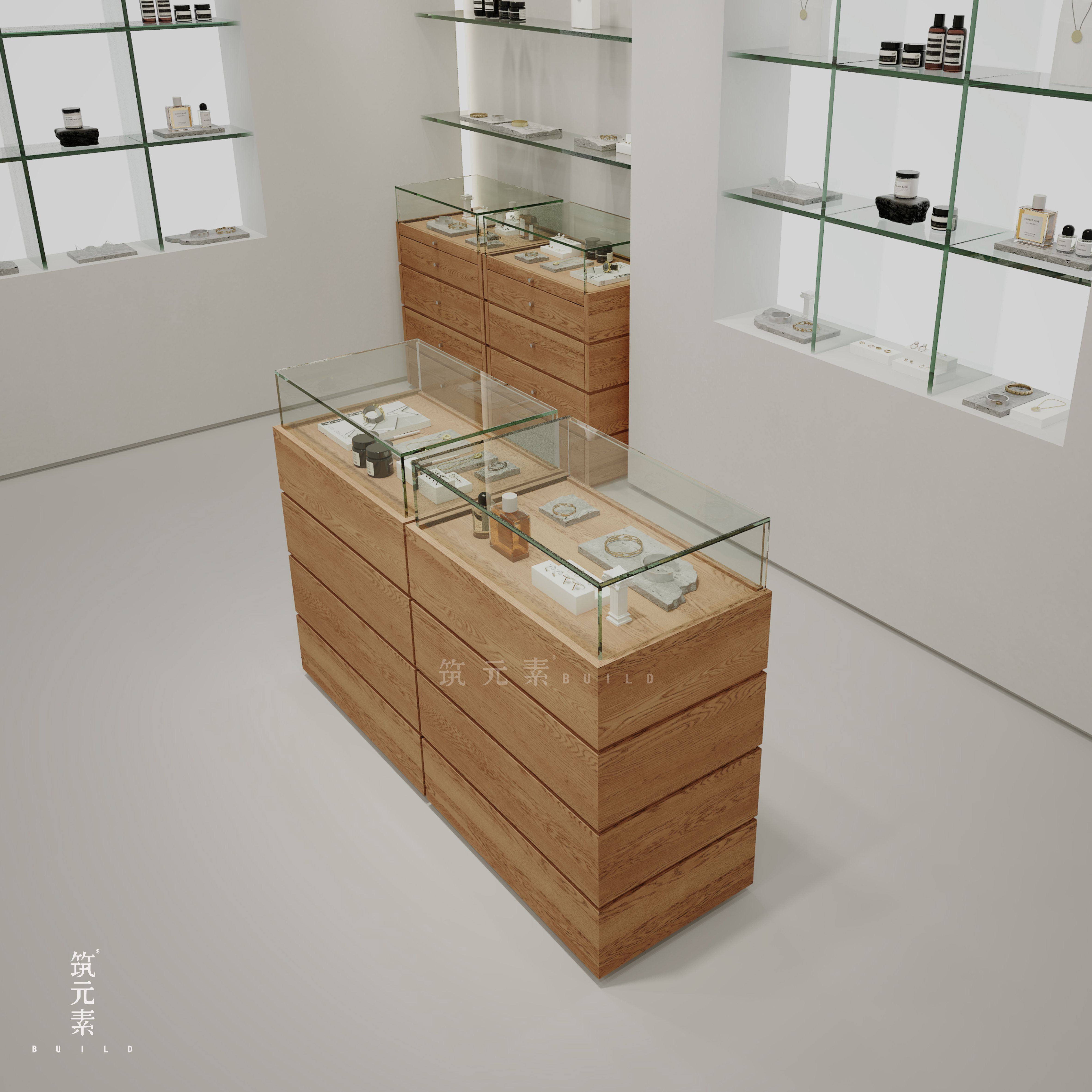 日韩木制珠宝展示柜翡翠古玩玉器透明陈列柜首饰饰品玻璃简约中岛