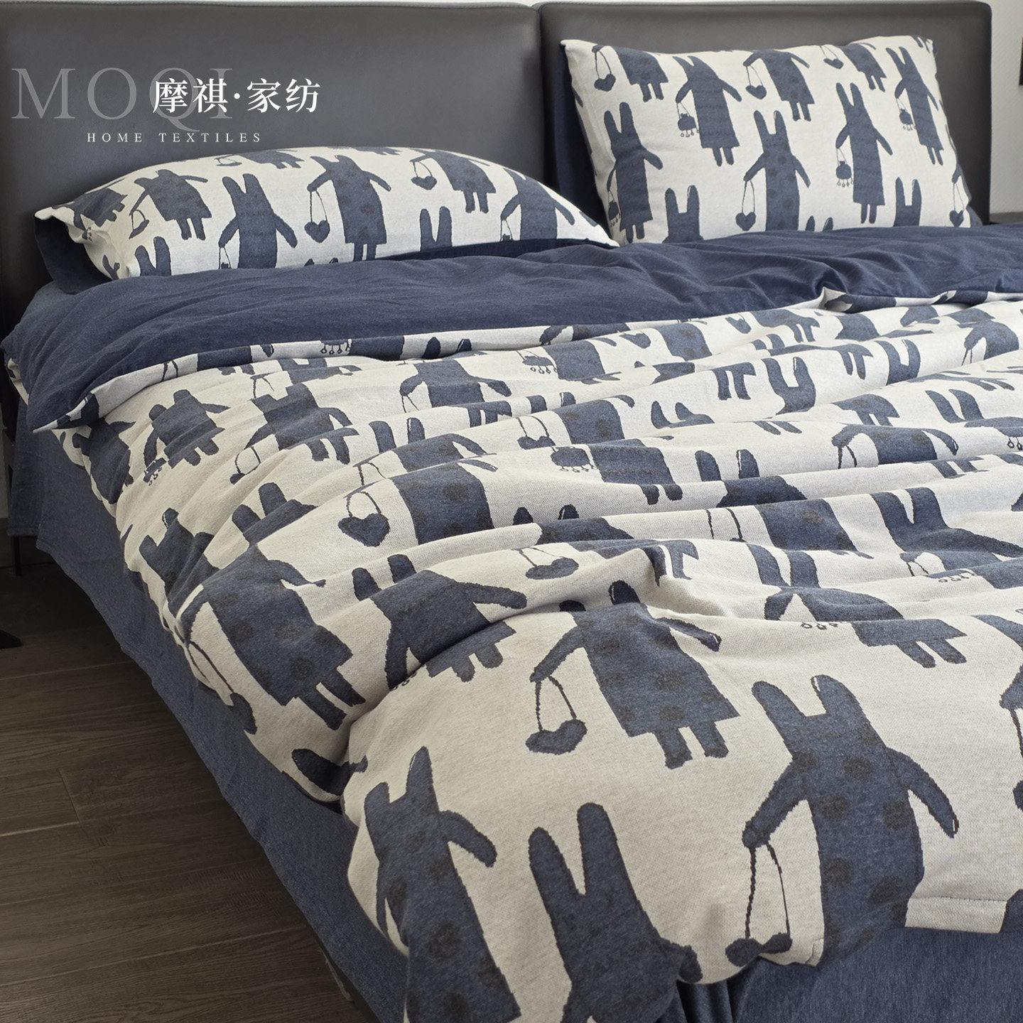 高克重220g厚织提花全棉针织棉四件套蓝色床品套件四季款,床上用品,床品套件/四件套/多件套,淘宝优惠券,粉丝福利购,淘宝优惠卷