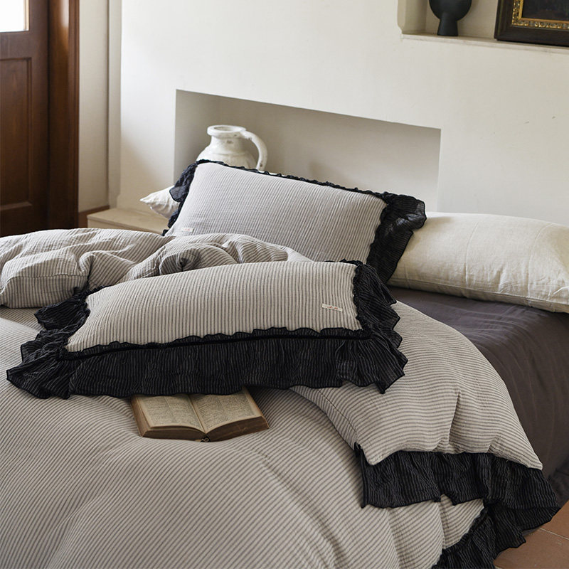 高端水洗云绉色织双层纱四件套100全棉纯棉甜酷风床上用品,床上用品,床品套件/四件套/多件套,淘宝优惠券,粉丝福利购,淘宝优惠卷