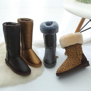 羊皮毛一体金属纹雪地靴高筒5815雪地靴防滑冬季 亮面棉靴东北豹纹