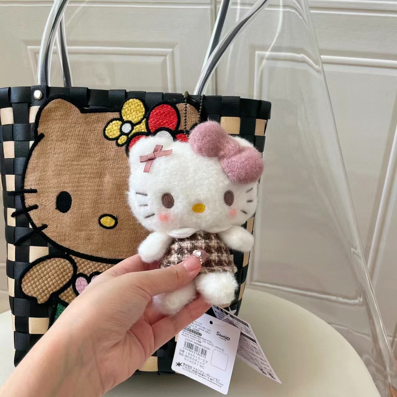 helloKitty格纹裙子包包挂件小公仔kitty猫书包挂饰毛绒玩偶礼物