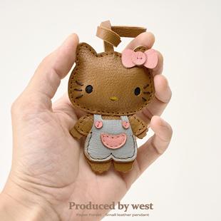 hellokitty包包小挂件皮质可爱公仔黑皮哈喽kt猫书包卡通可爱挂饰