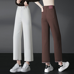 九分直筒牛仔裤女秋季新款高腰弹力小个子中年妈妈宽松阔腿休闲裤