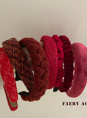 Faery Acc  韩国INS红火色系亮片毛线秋冬宽边发箍外出气质发饰女
