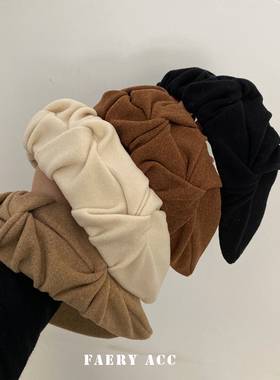 Faery Acc  韩国秋冬磨毛布料褶皱发箍宽版 小香风布艺压发头箍新