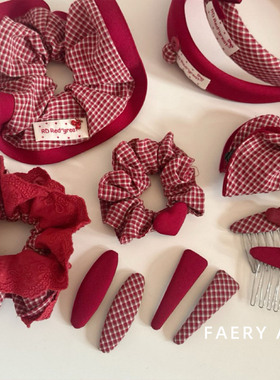 Faery Acc 新年红色格纹发夹女侧边bb夹百搭碎发夹卡子发卡发饰新