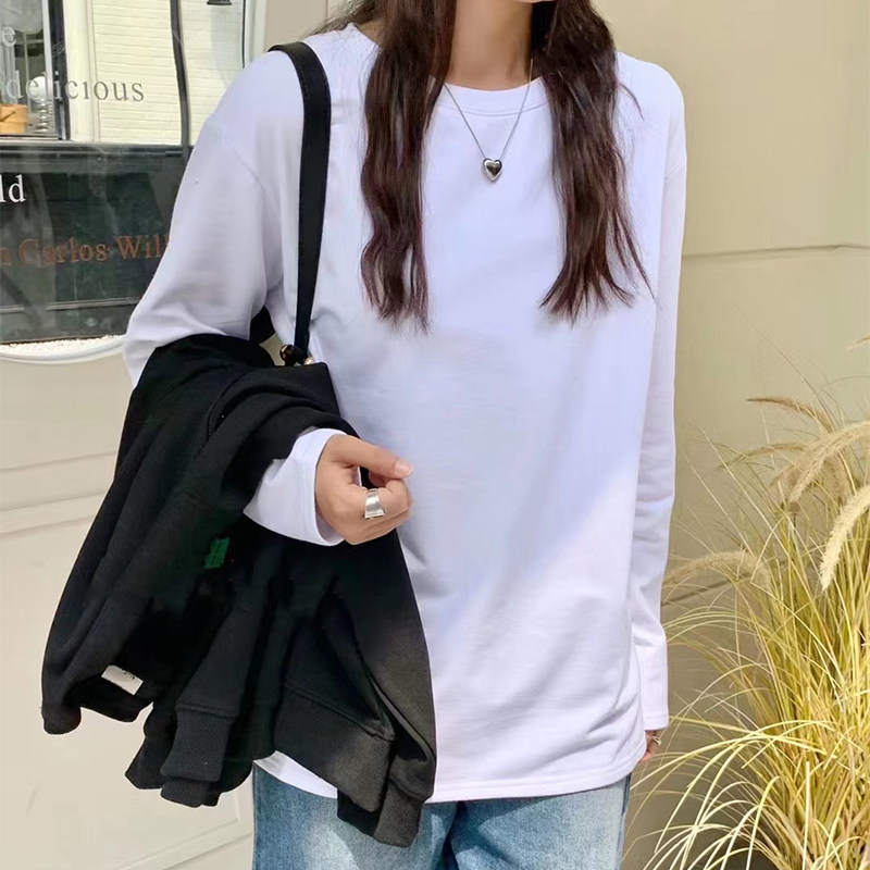 白色基础款百搭t恤女2025新款早秋宽松纯棉圆领内搭打底衫上衣ins