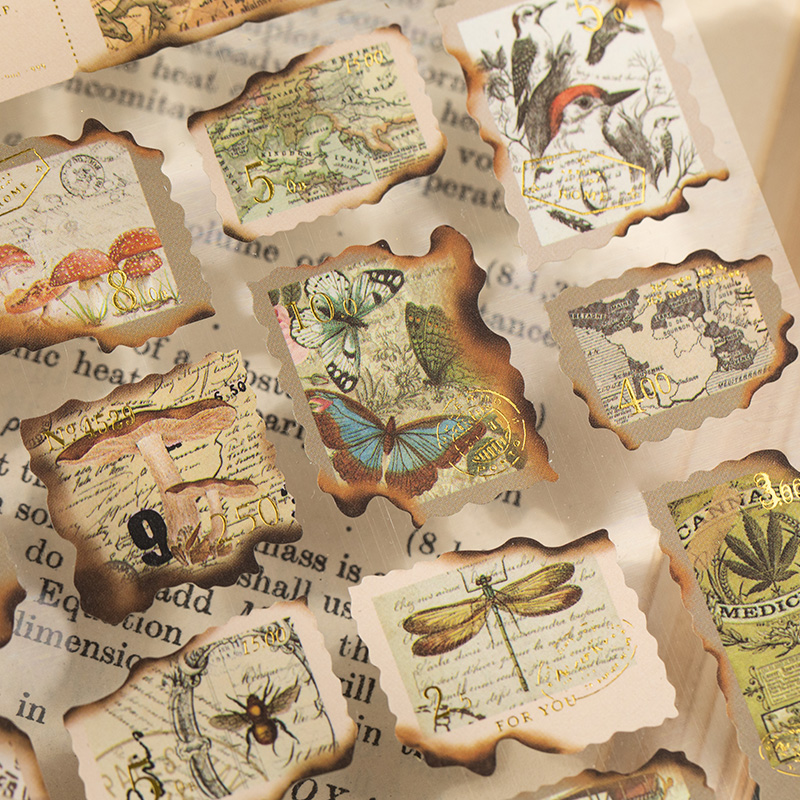 语闲落日邮局邮票烫金贴纸