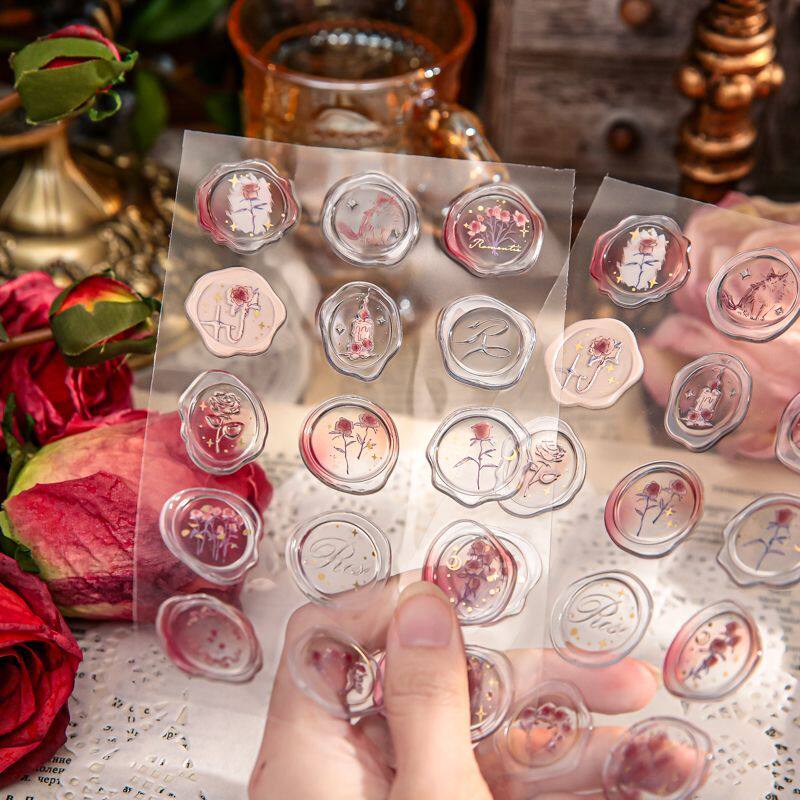 以玫瑰之名立体火漆印章复古烫金贴纸滴胶信封封口贴手帐装饰贴画