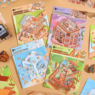 卡皮巴拉咖啡双层韩系造景贴纸 ins可爱萌宠场景堆叠手工玩具贴画