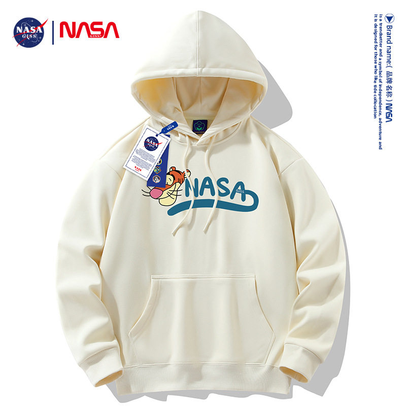NASA春秋冬重磅纯棉连帽卫衣男加绒宽松休闲百搭潮牌青年套头帽衫
