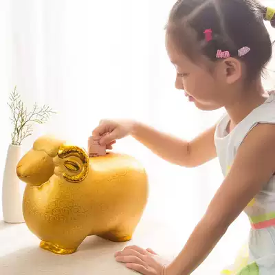 Zodiac sheep full of coin piggy bank ornaments Ceramic banknote piggy bank oversized Golden Sheep children's birthday gift