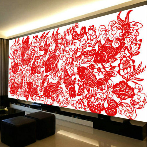 精印花布十字绣剪纸鱼财多九鱼图鱼赏图九鱼聚丝线挂图挂图