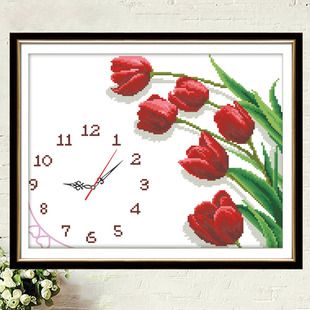 刺绣十字绣2024新款 挂墙 线绣时钟钟表闹钟挂钟适合餐厅卧室挂