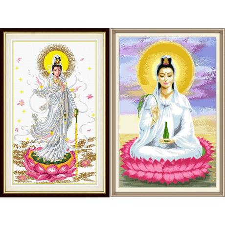 精準印布滴水觀音坐蓮佛像滿繡