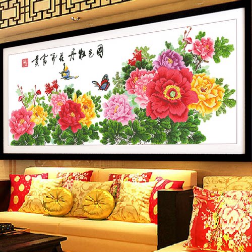 风景画客厅风景画花开富贵十字绣