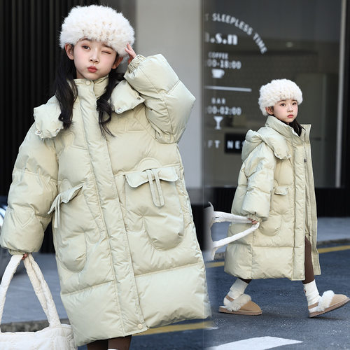 女童中长款白鸭绒加厚羽绒服