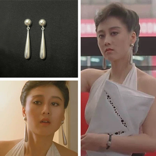 港星利智同款小众复古长款宫廷耳环法式耳夹耳钉高级气质水滴耳坠