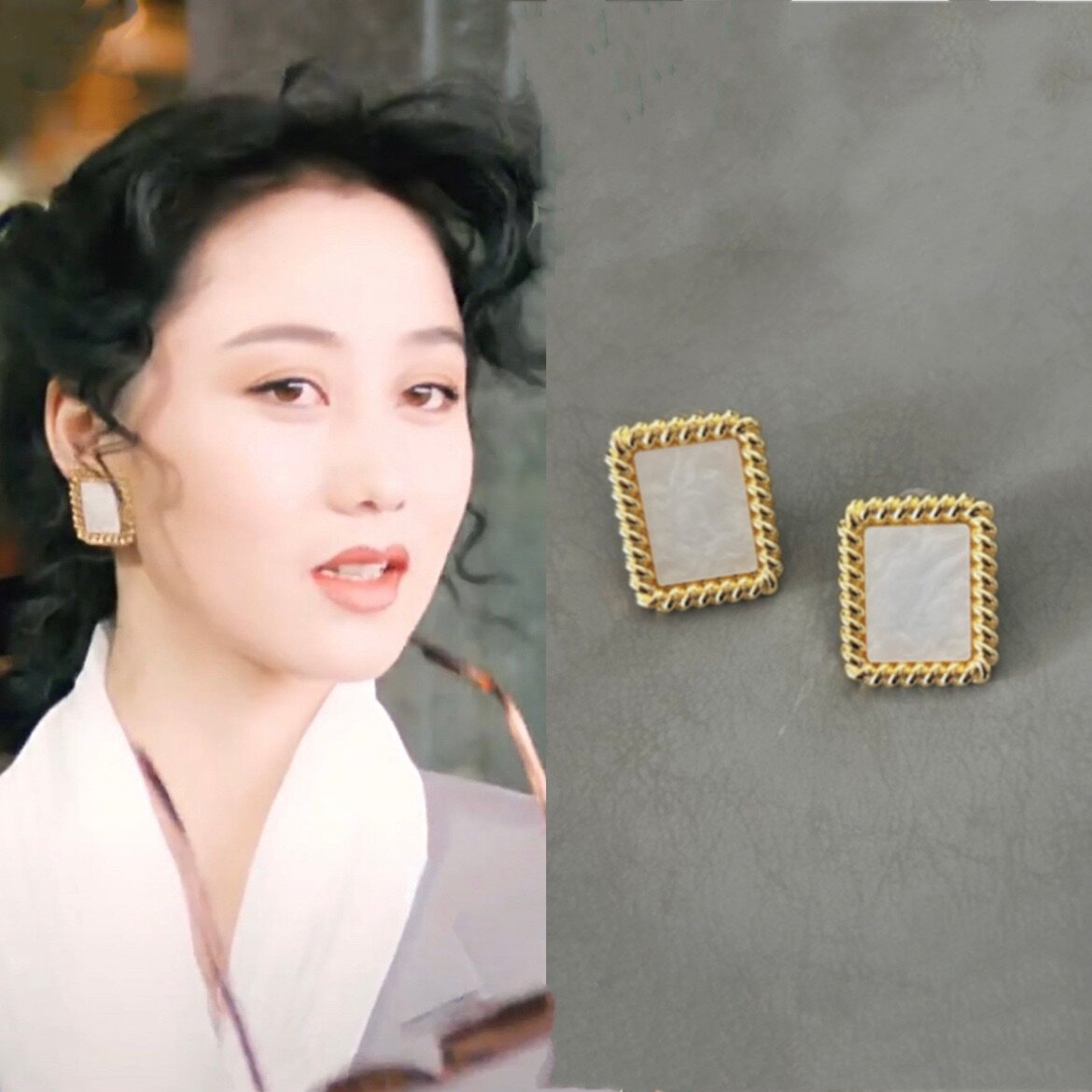 巴洛克中古vintage港风女明星利智同款复古设计感方形耳钉耳环潮 - 实物图